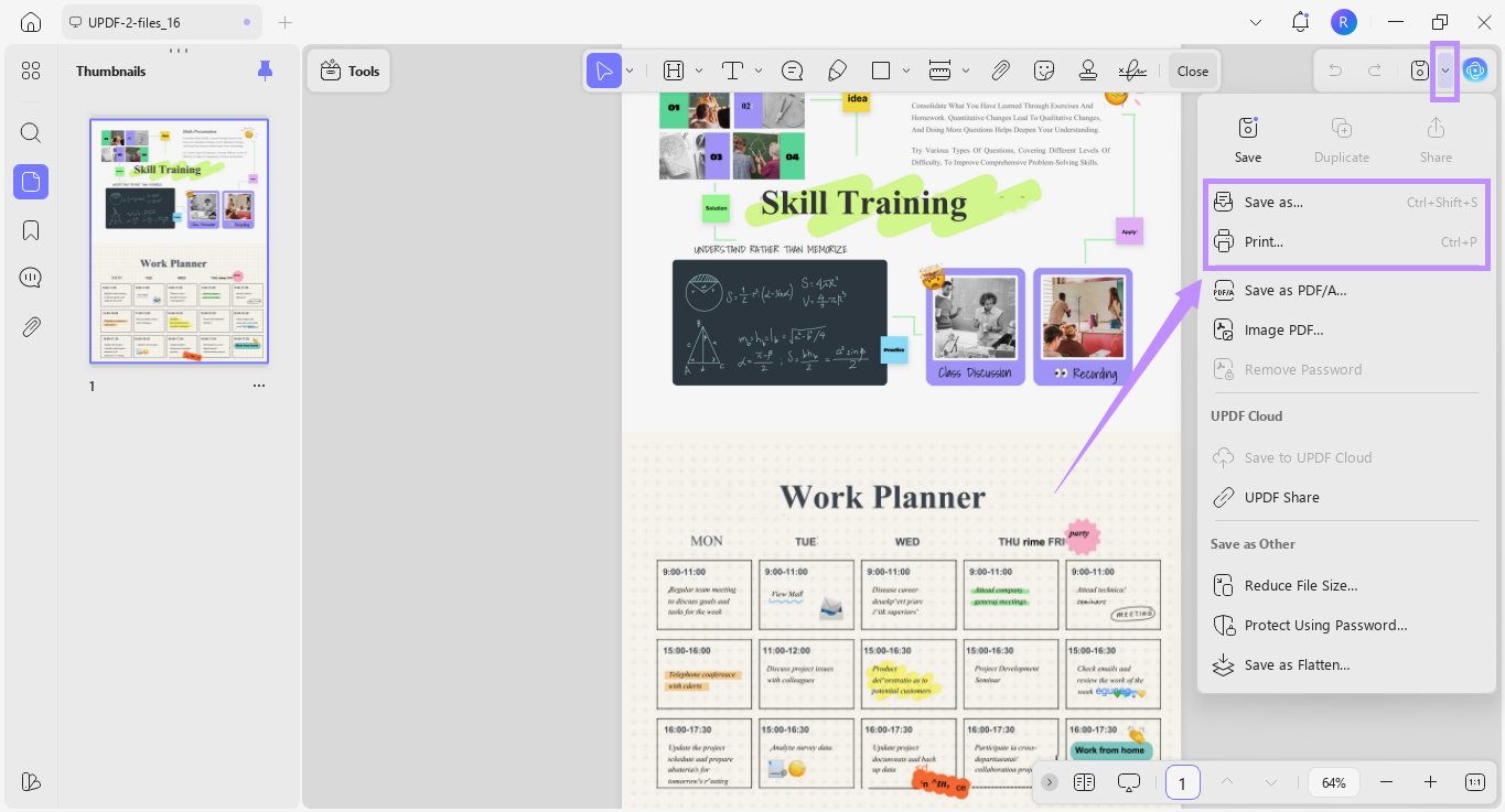 Alt-text: choose to save as or print pdf updf windows