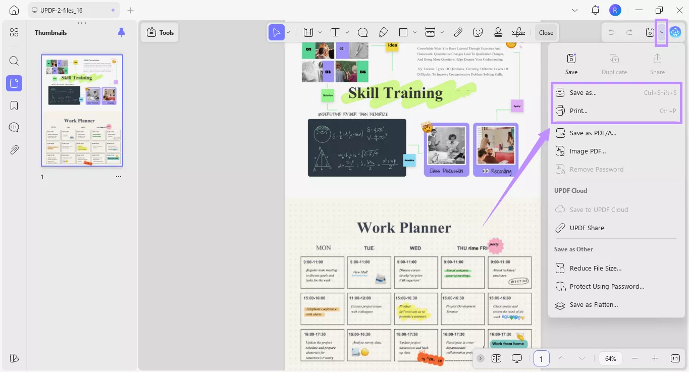 Alt-text: choose to save as or print pdf updf windows