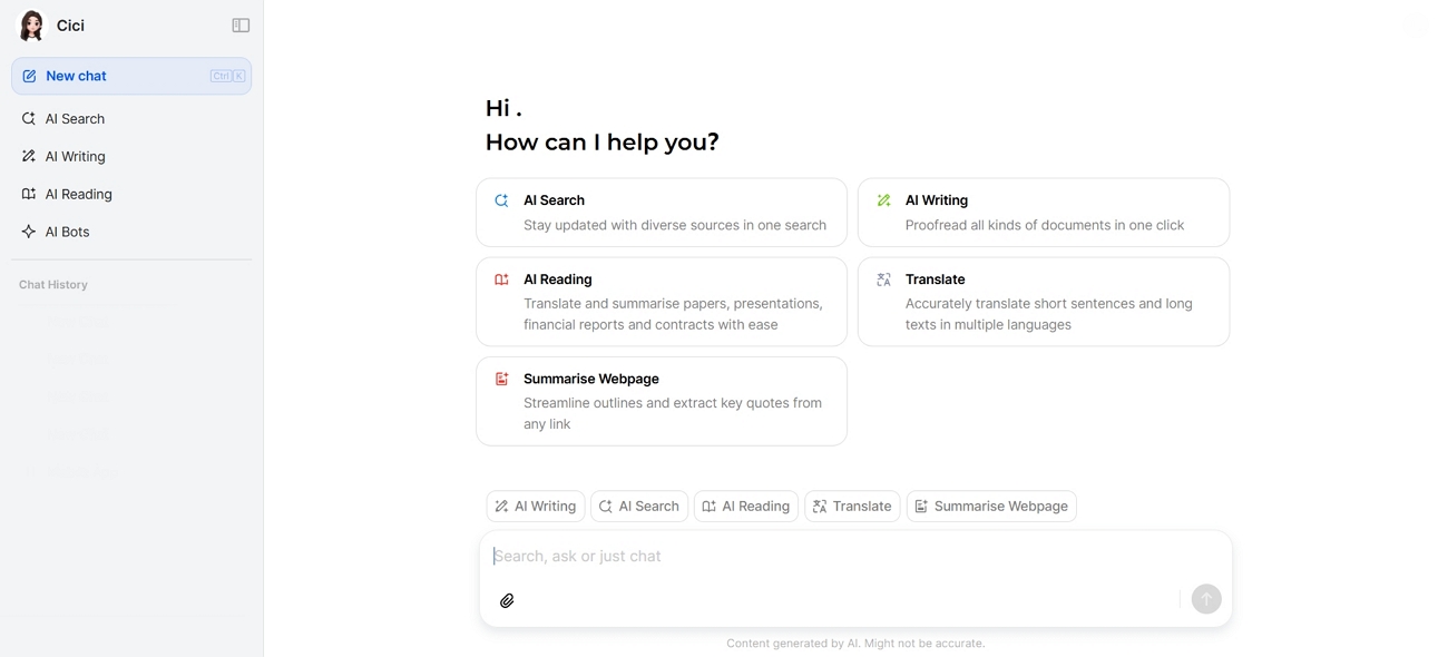 access cici ai tool by web