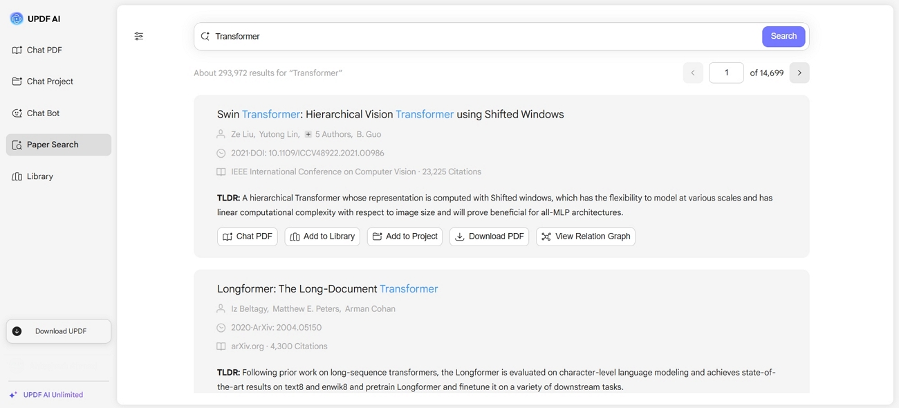 paper search feature for web