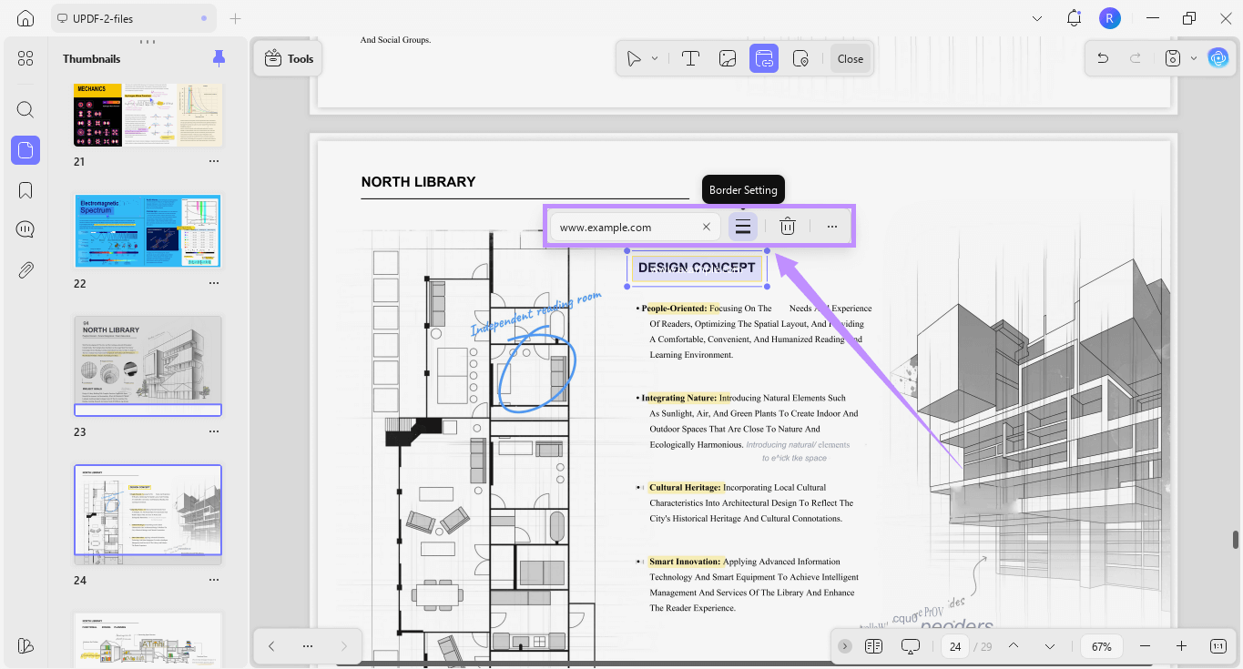 Alt-text: click border settings option updf windows