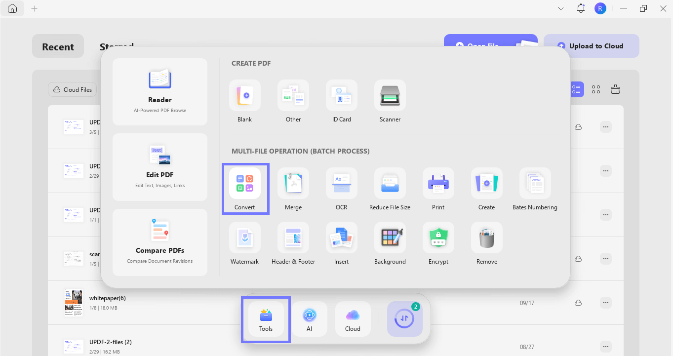 Alt text: click convert updf windows