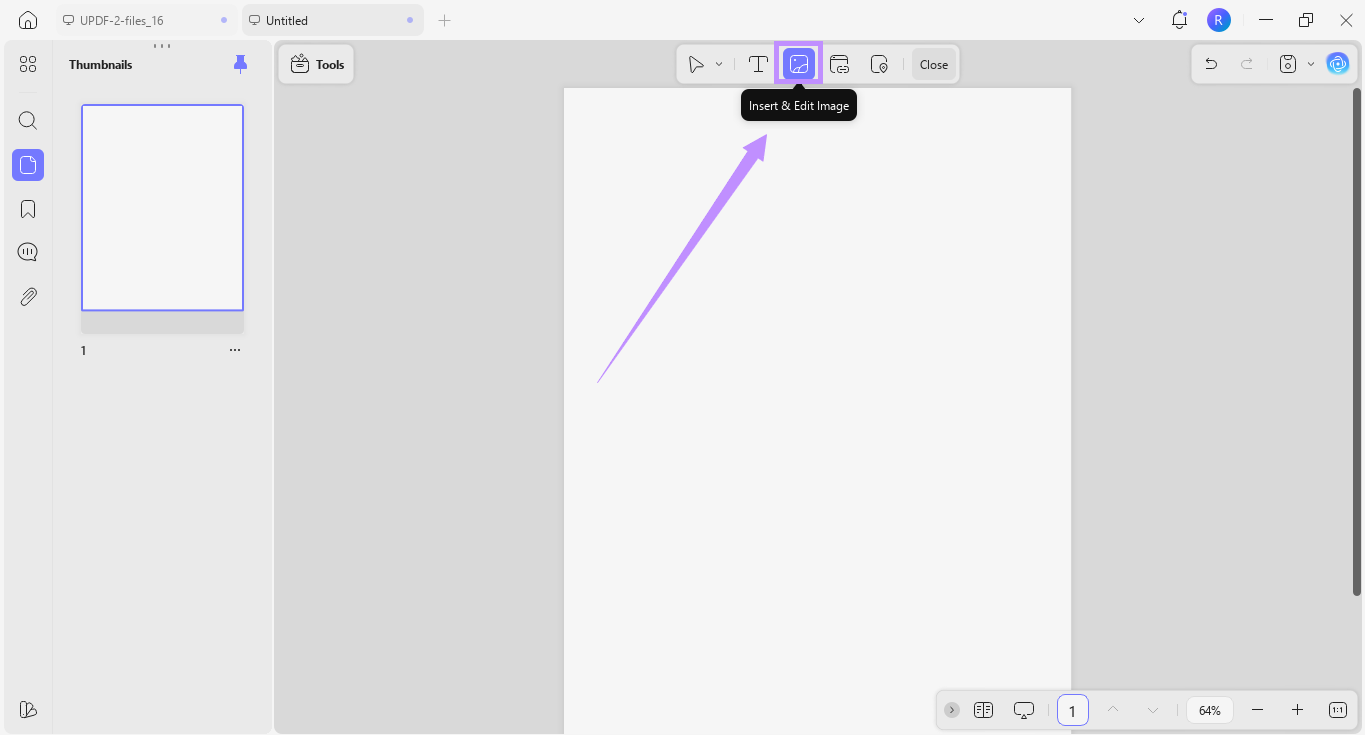 Alt-text: click on insert & edit image updf windows