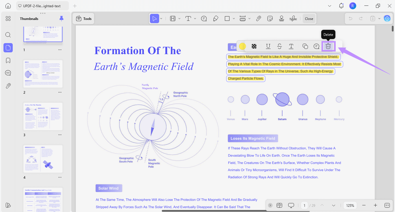  click the delete icon for highlights updf windows