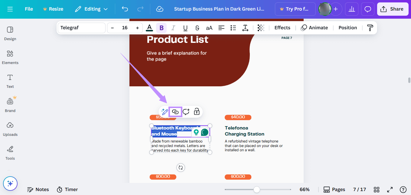 Alt-text: click the link icon in canva
