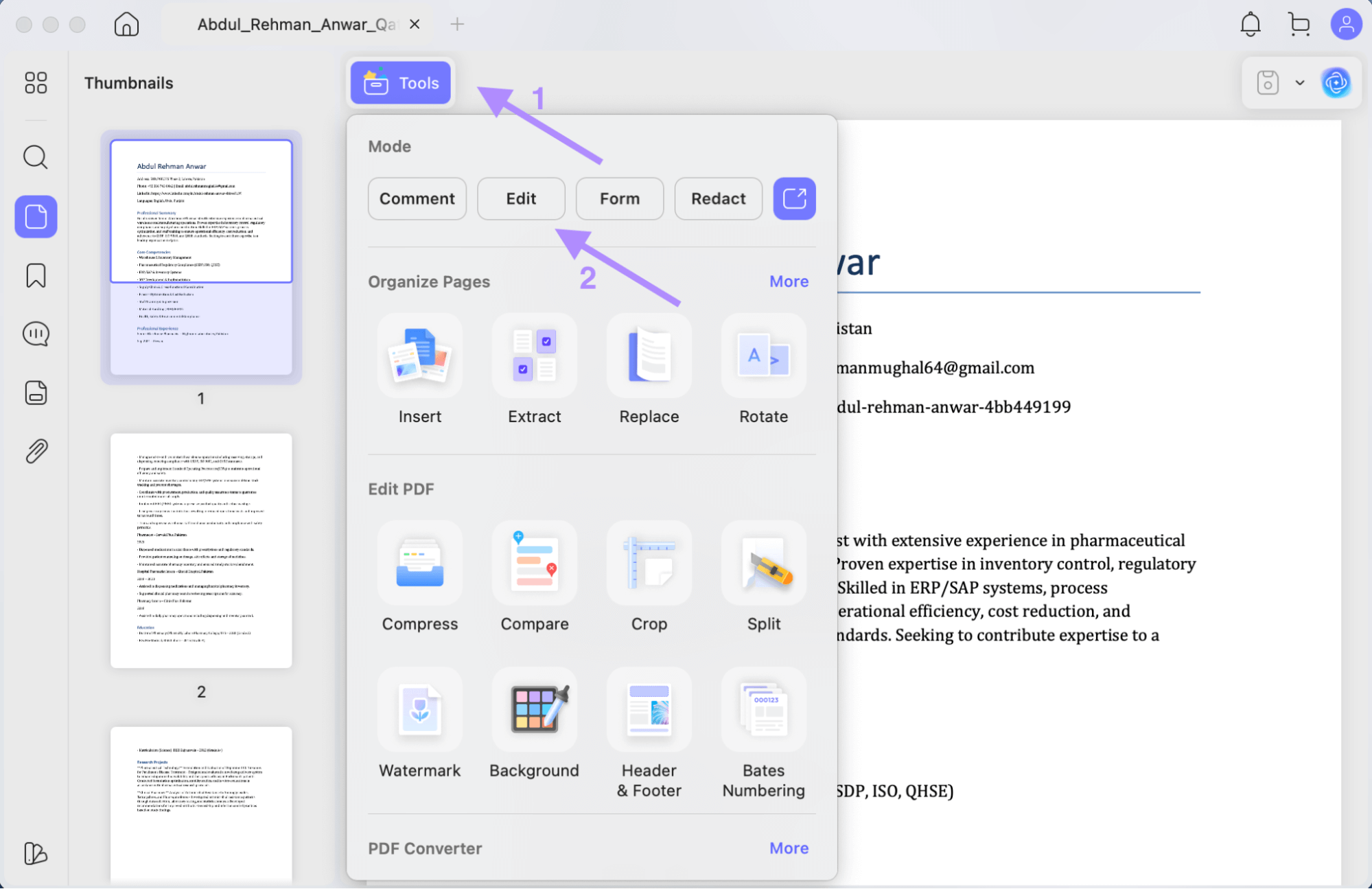  click-tools to edit on updf mac