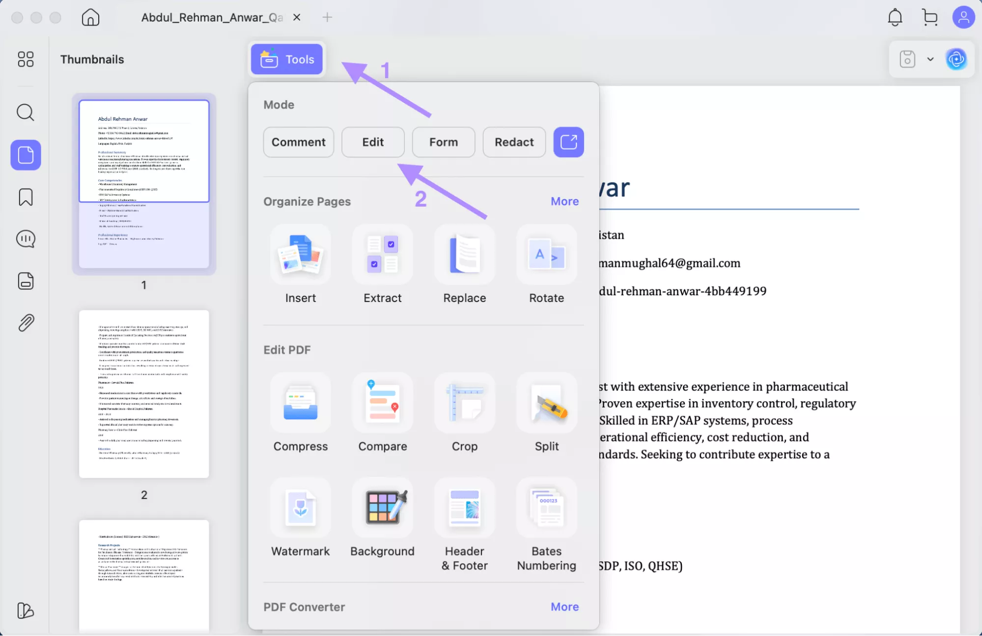 click-tools to edit on updf mac