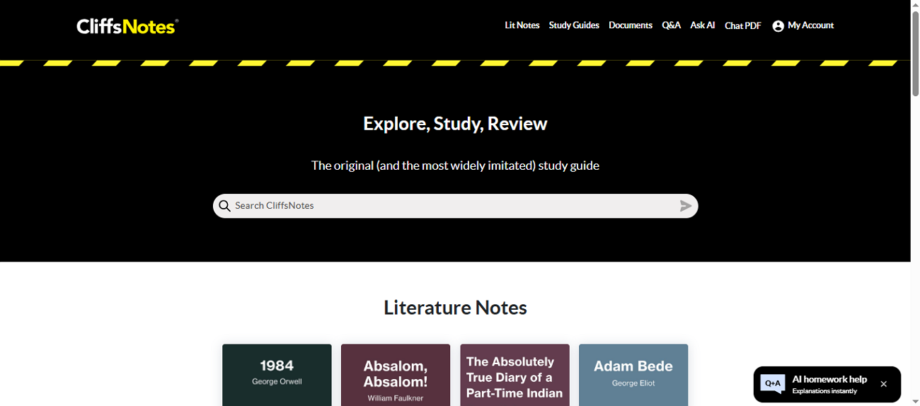  cliffsnotes interface