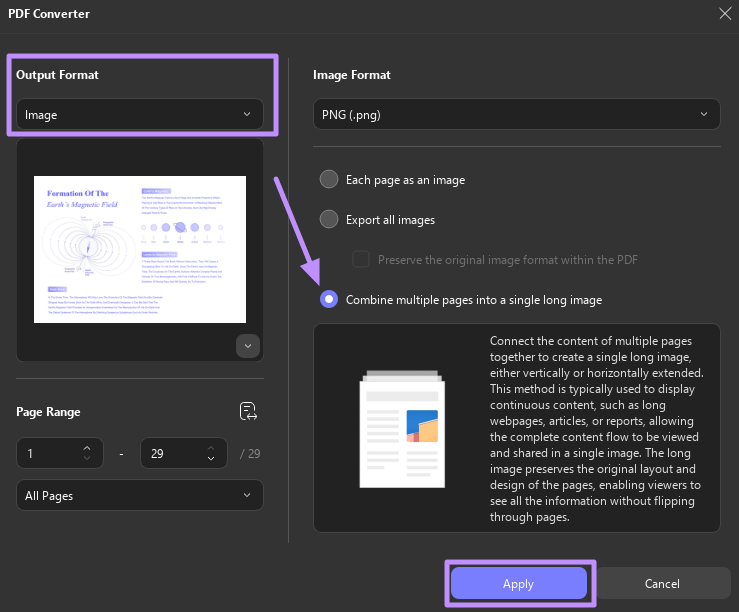 convert pdf to single image updf windows