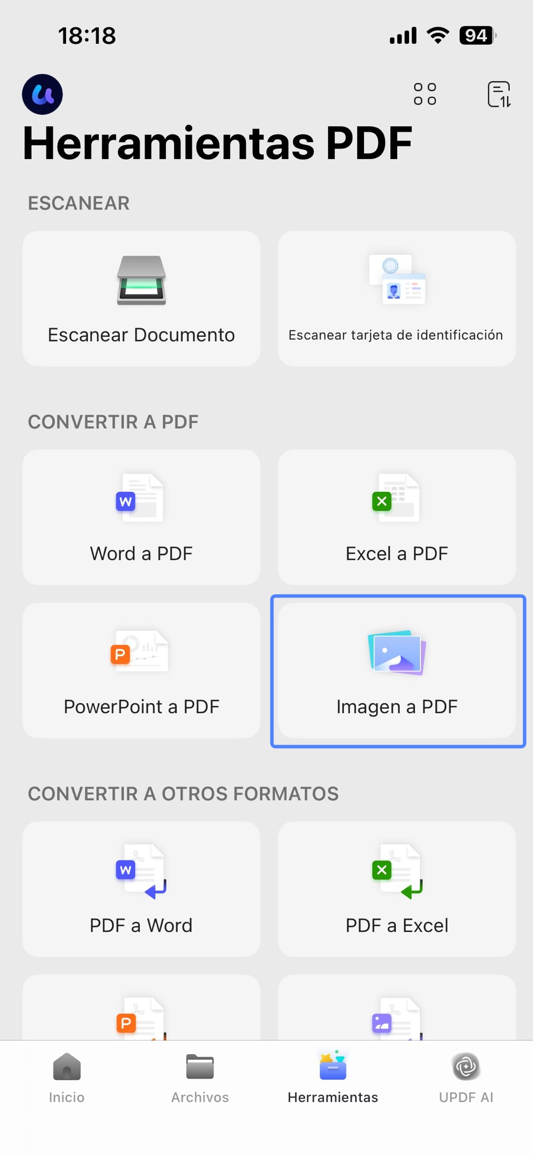 convertir imágenes a PDF con UPDF en iOS