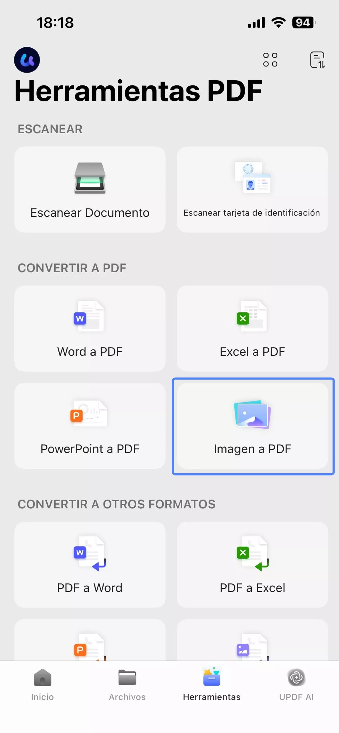 convertir imágenes a PDF con UPDF en iOS