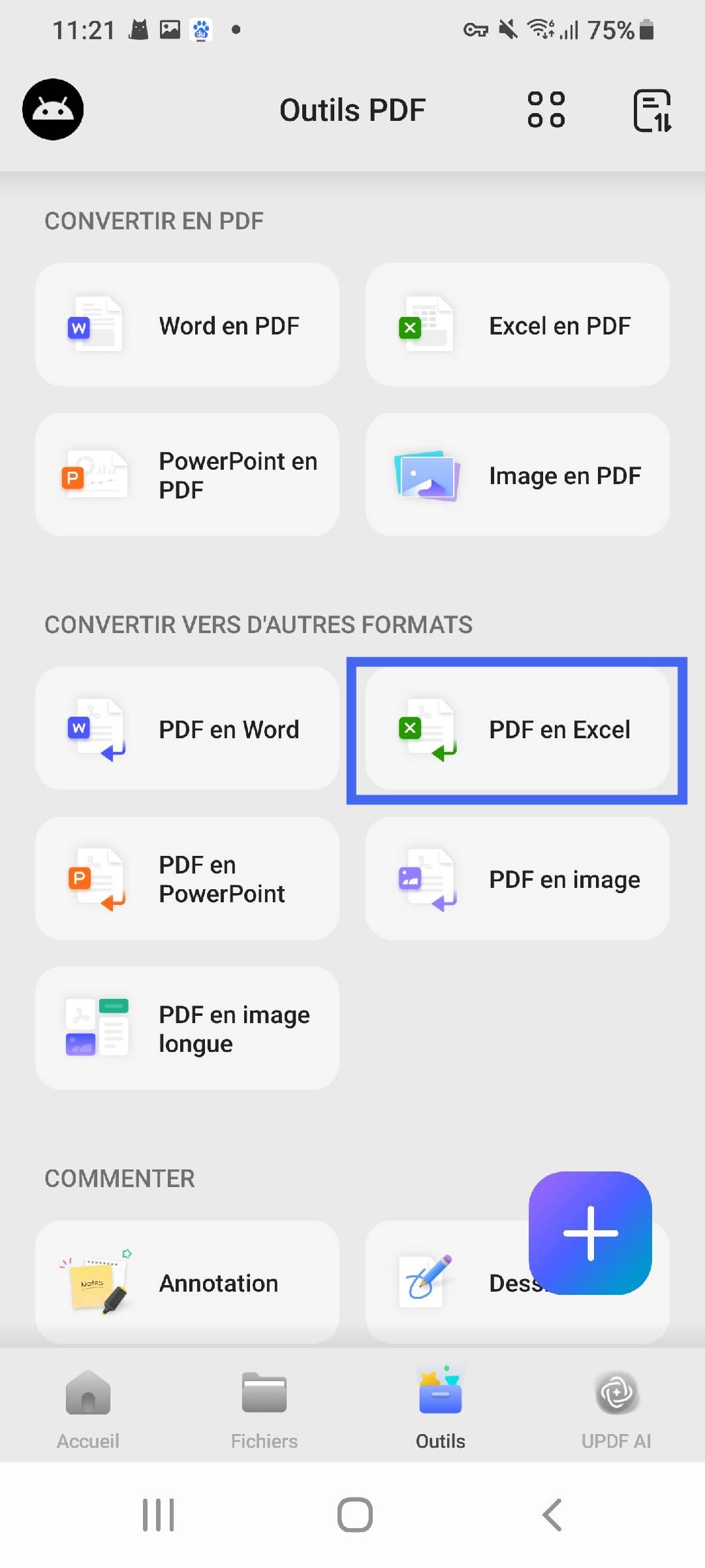 sélectionner un PDF vers Excel UPDF Android