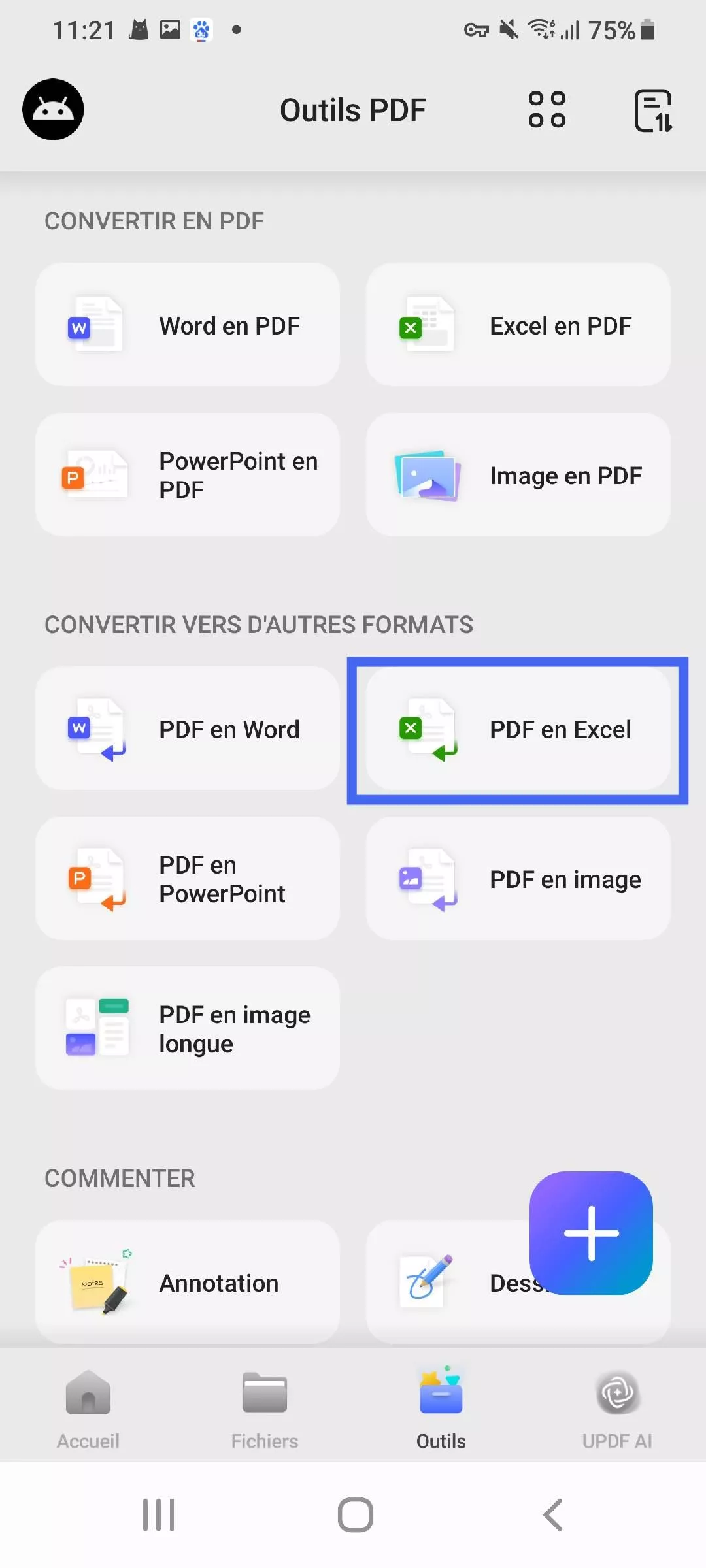 sélectionner un PDF vers Excel UPDF Android