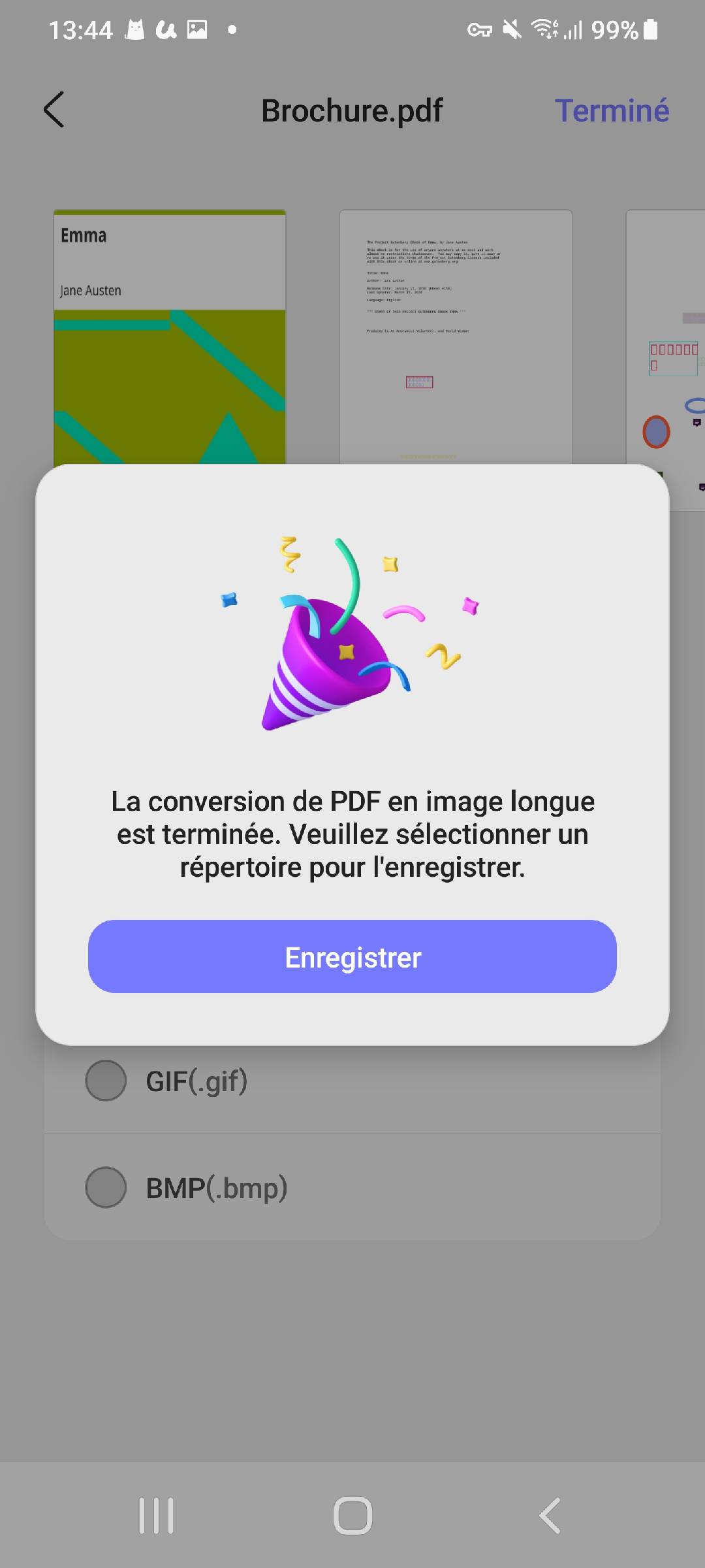enregistrer l'image longue updf android