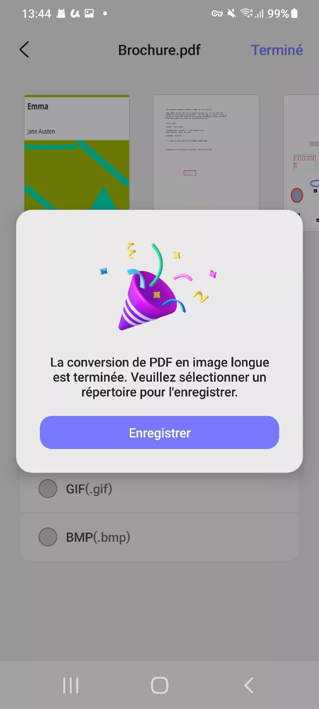 enregistrer l'image longue updf android