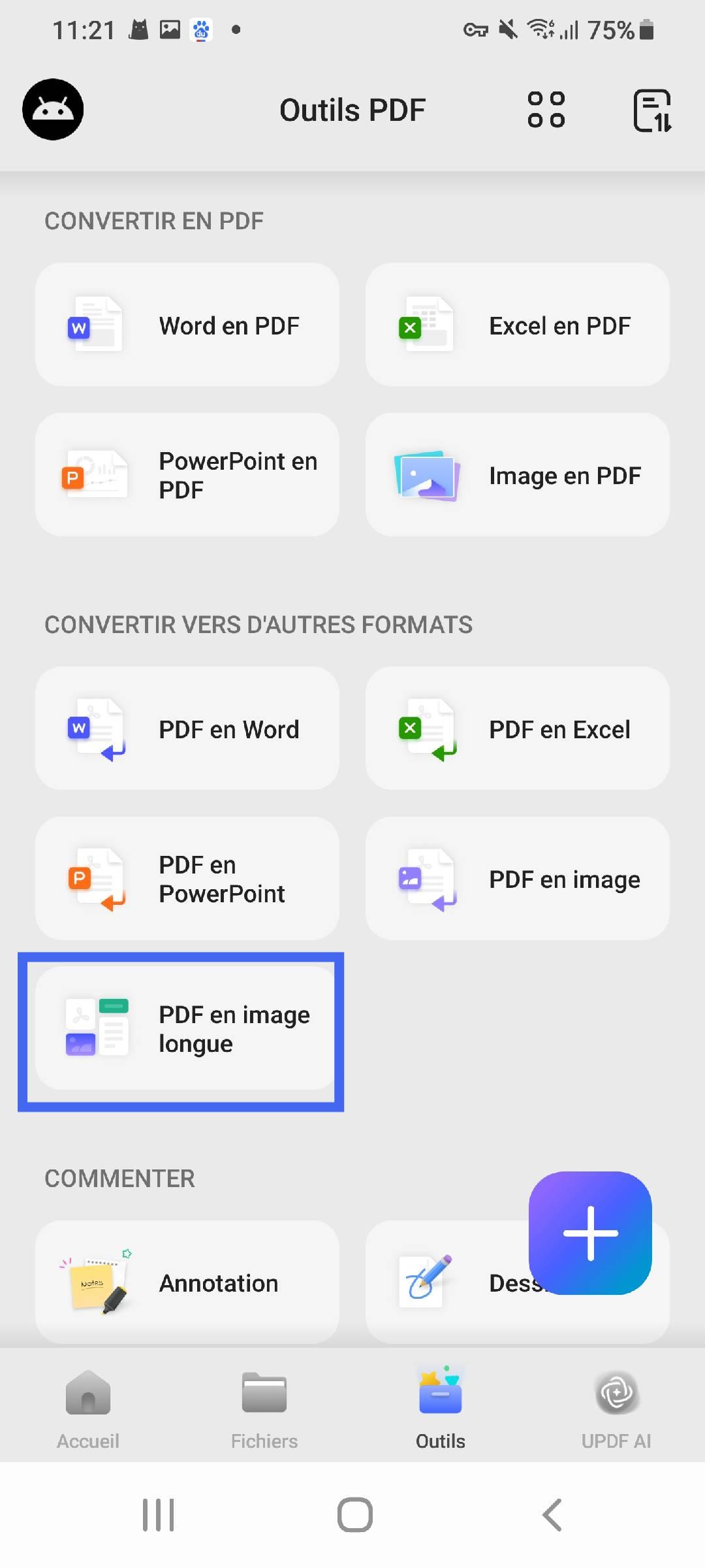 sélectionner un PDF en une seule image longue updf android