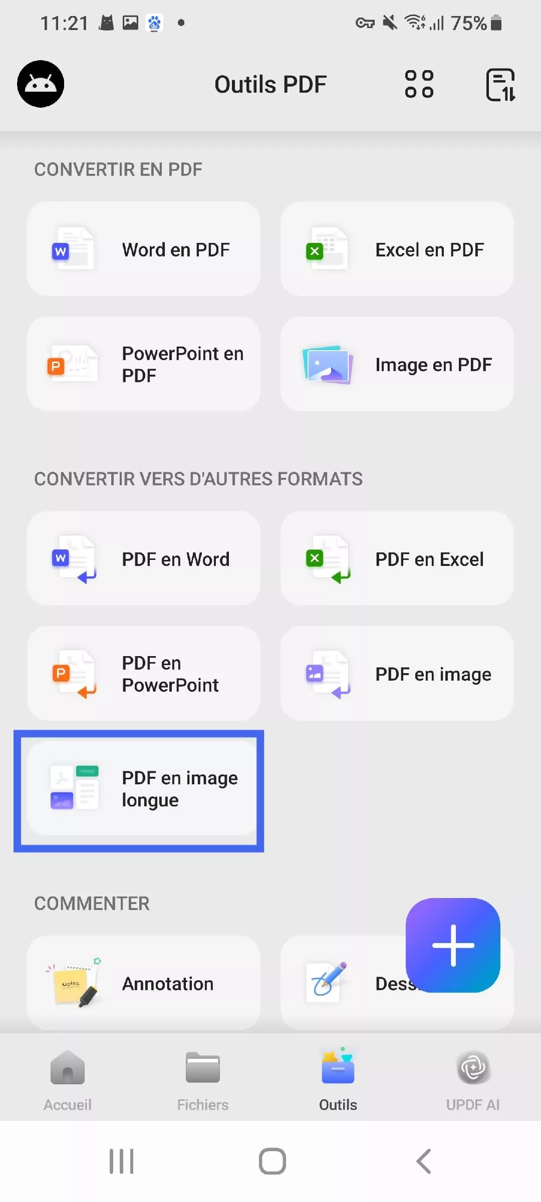 sélectionner un PDF en une seule image longue updf android