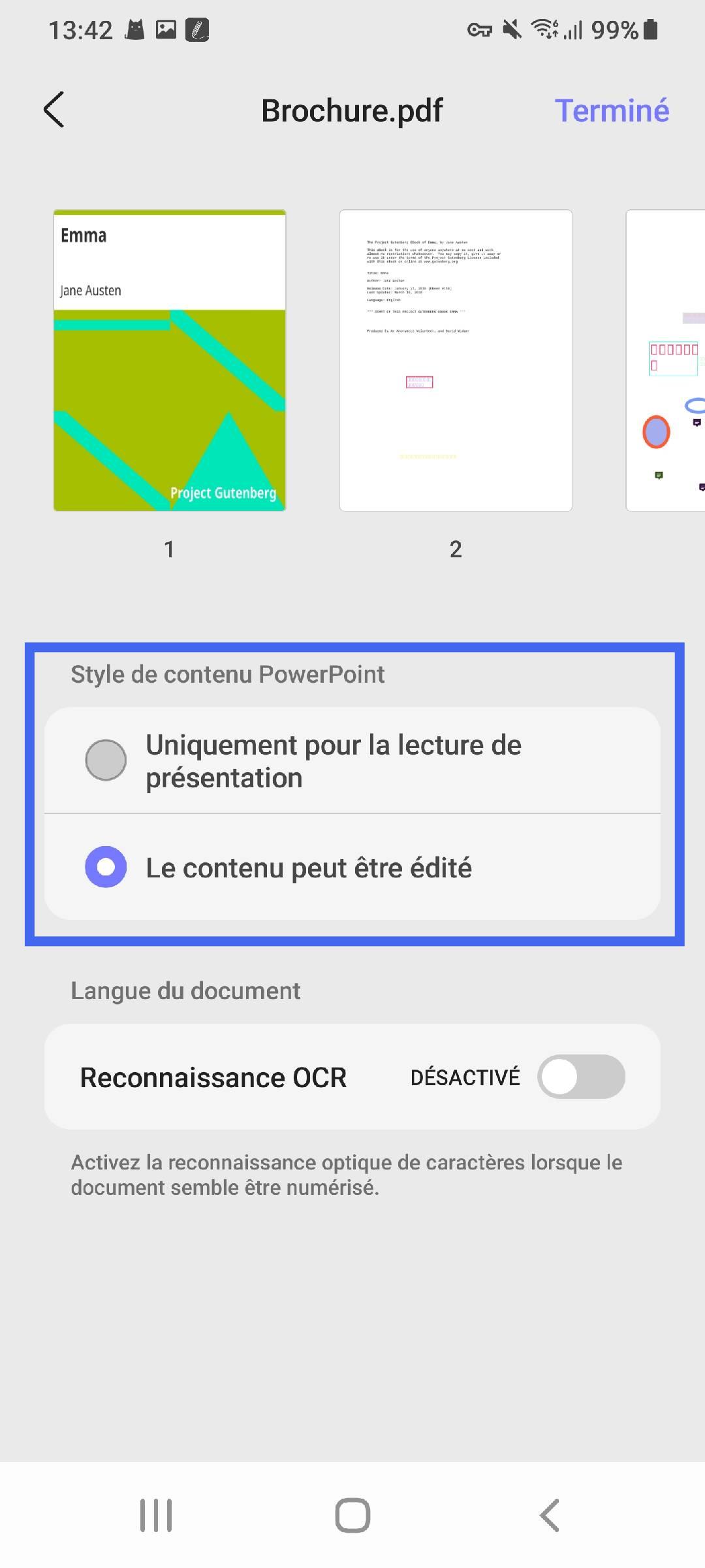 sélectionnez le style de contenu de présentation updf android
