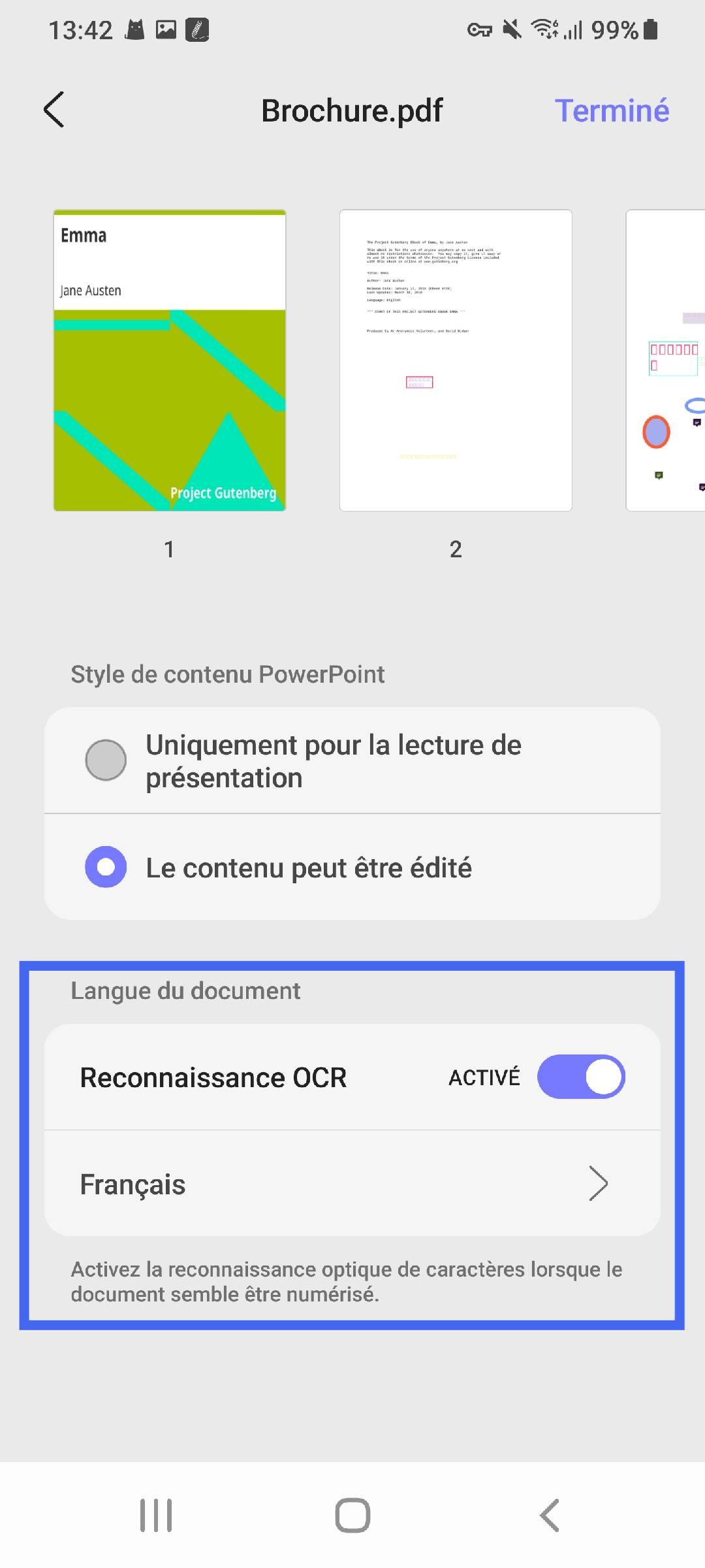 activer la reconnaissance OCR lors de la conversion PDF en PPT UPDF Android