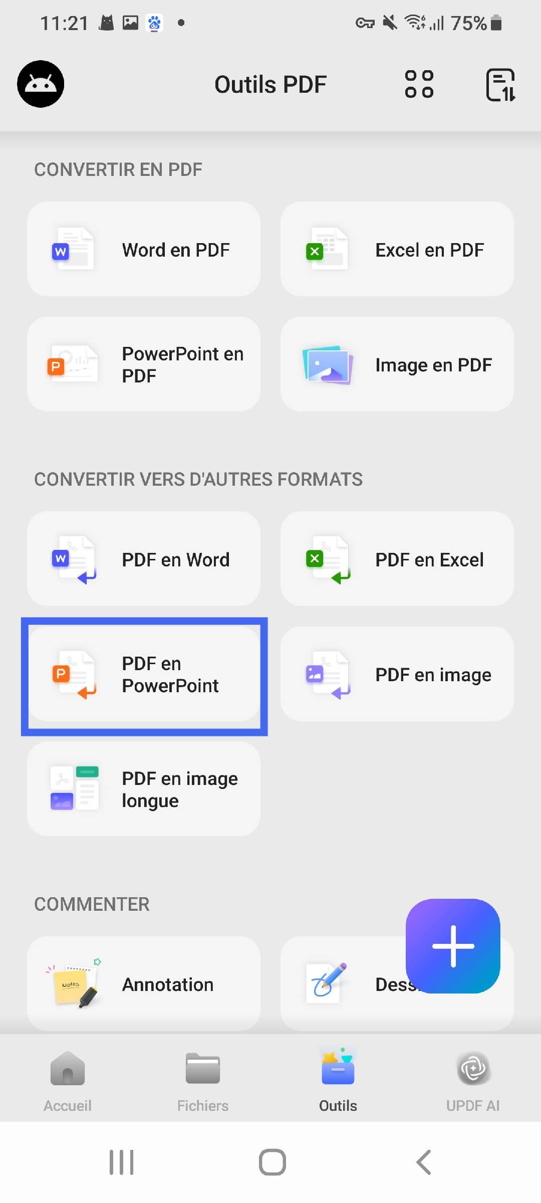 sélectionnez pdf vers powerpoint.