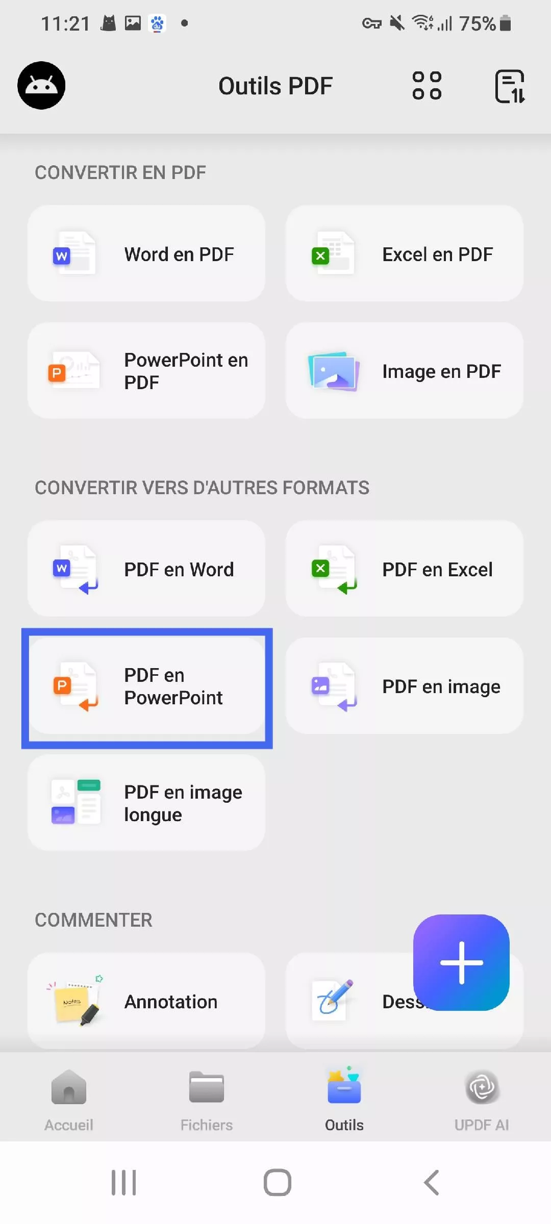 sélectionnez pdf vers powerpoint.