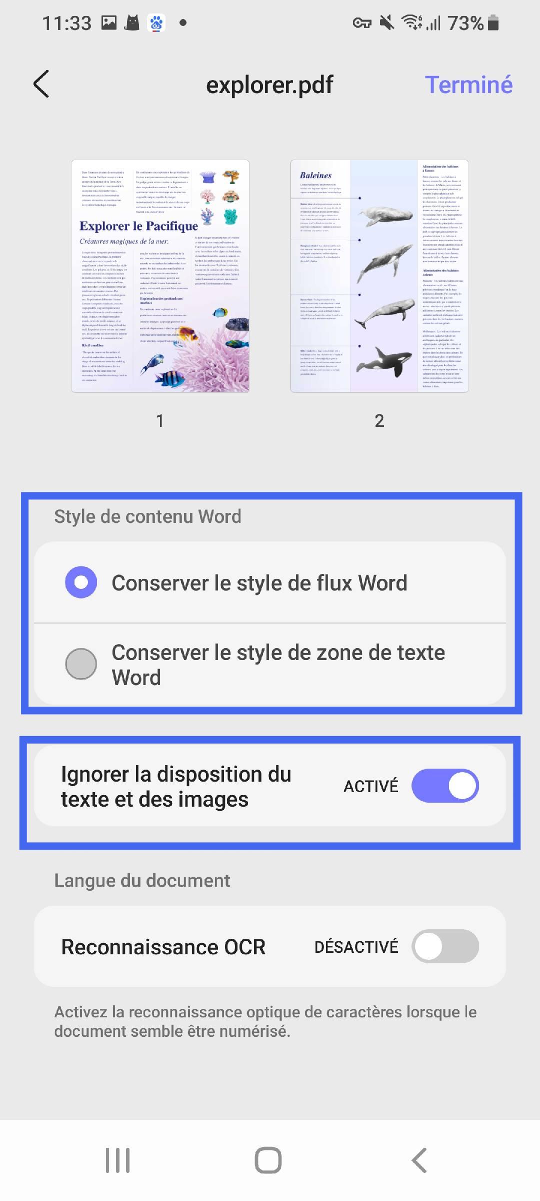 choisissez le style de contenu du mot updf android