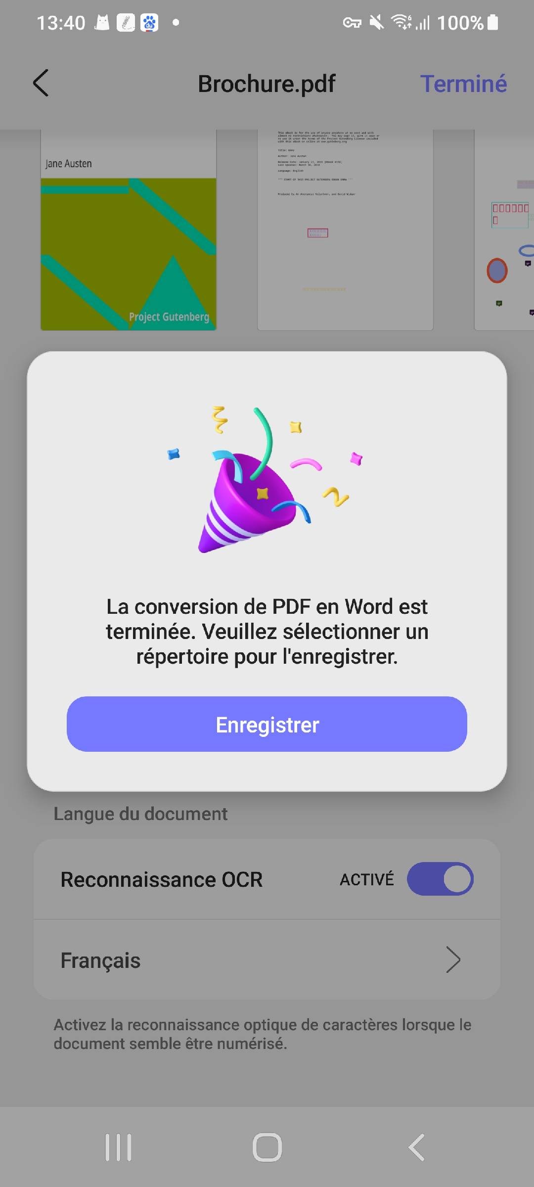 Texte alternatif : enregistrez votre fichier Word updf android