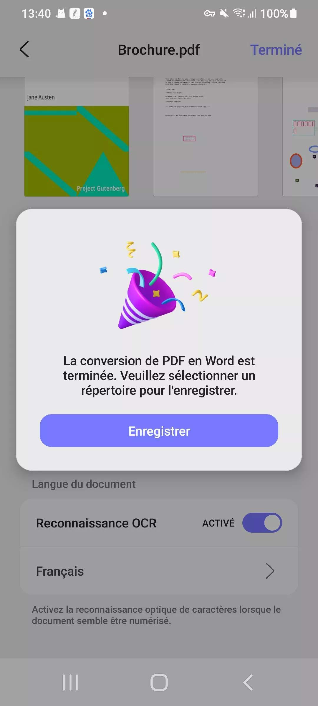 Texte alternatif : enregistrez votre fichier Word updf android