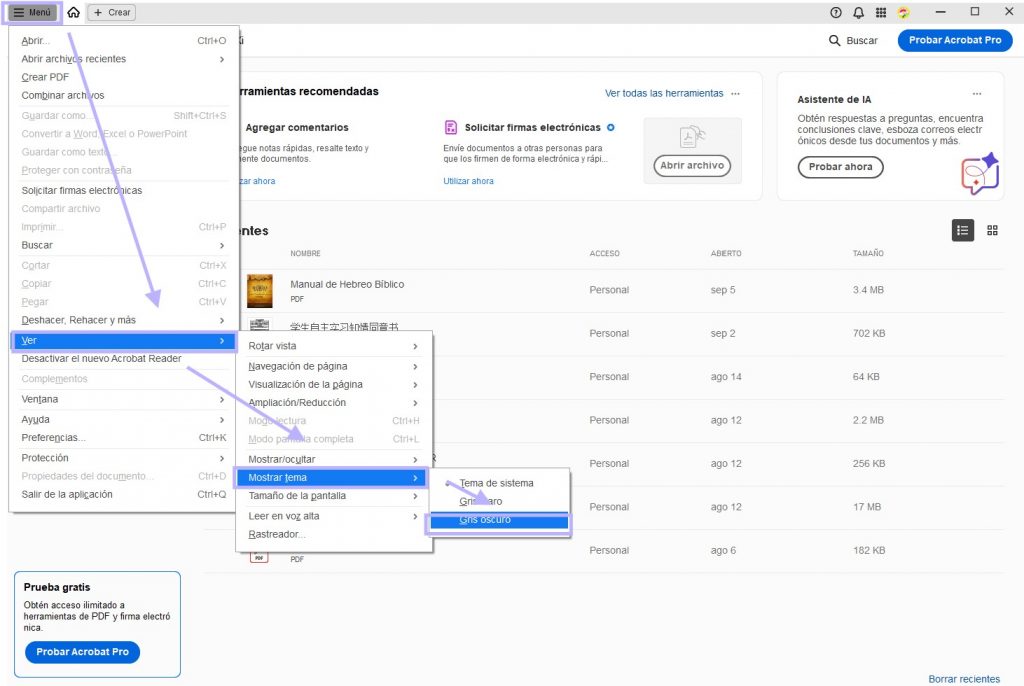 Activar el modo oscuro en Adobe Acrobat