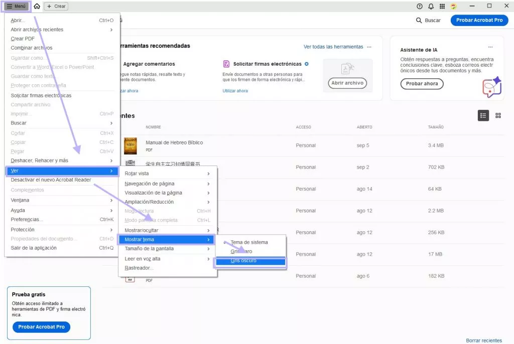 Activar el modo oscuro en Adobe Acrobat