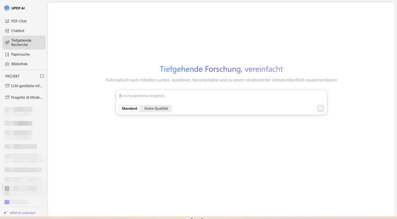 UPDF AI tiefgehende Recherche