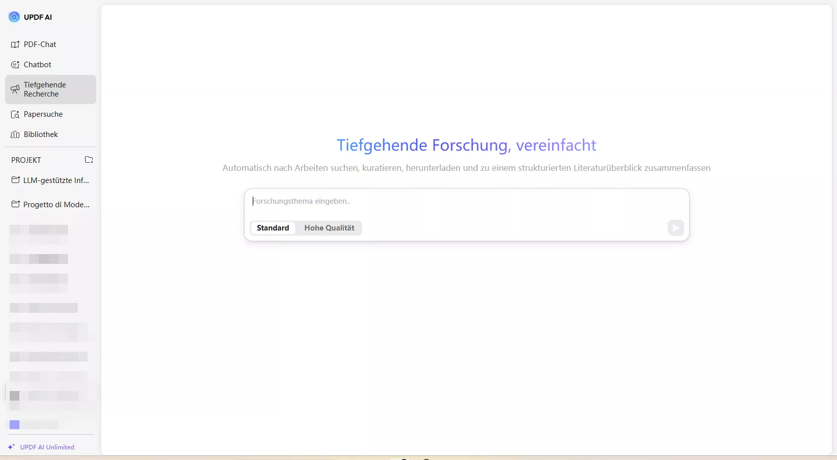 UPDF AI tiefgehende Recherche