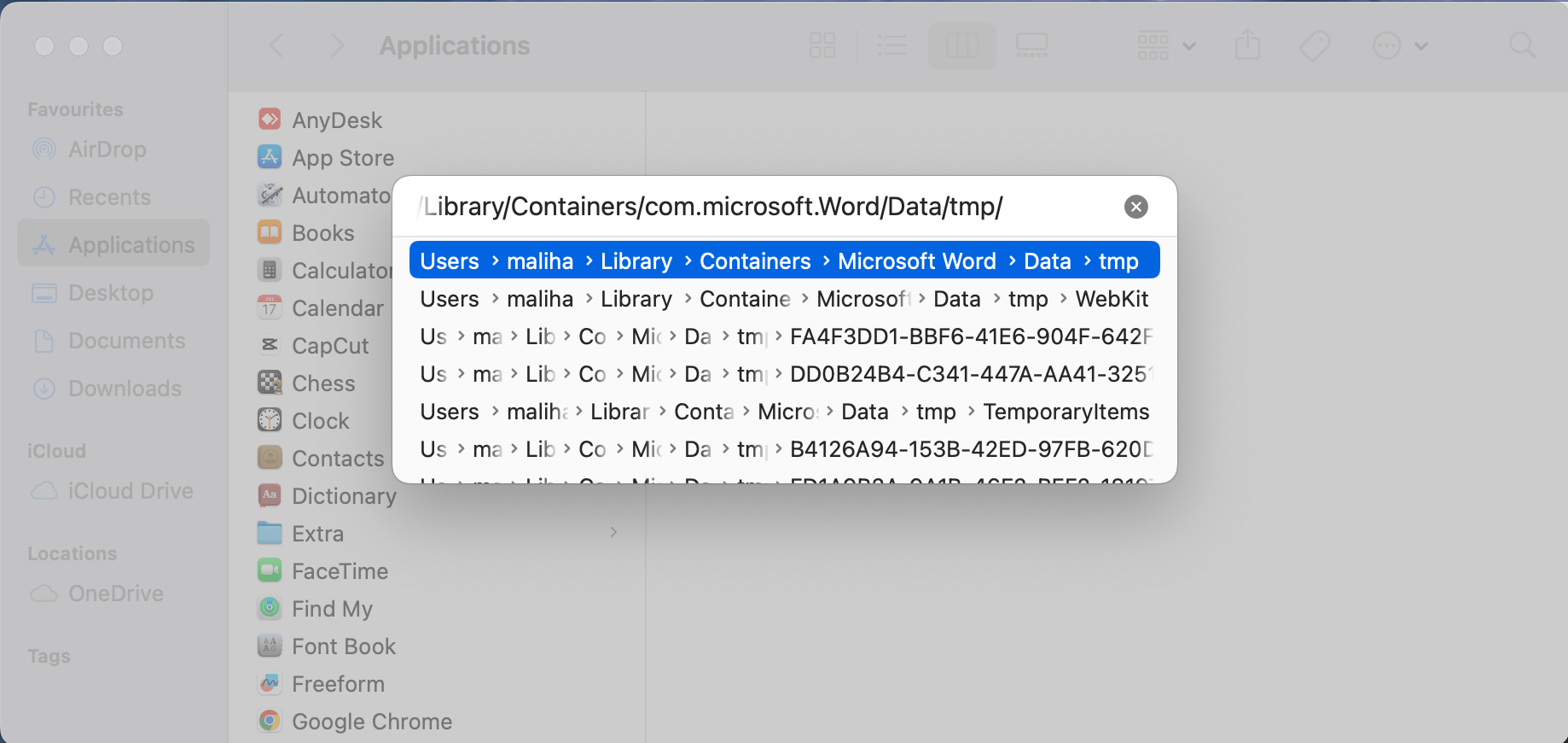 delete cache of Microsoft word mac