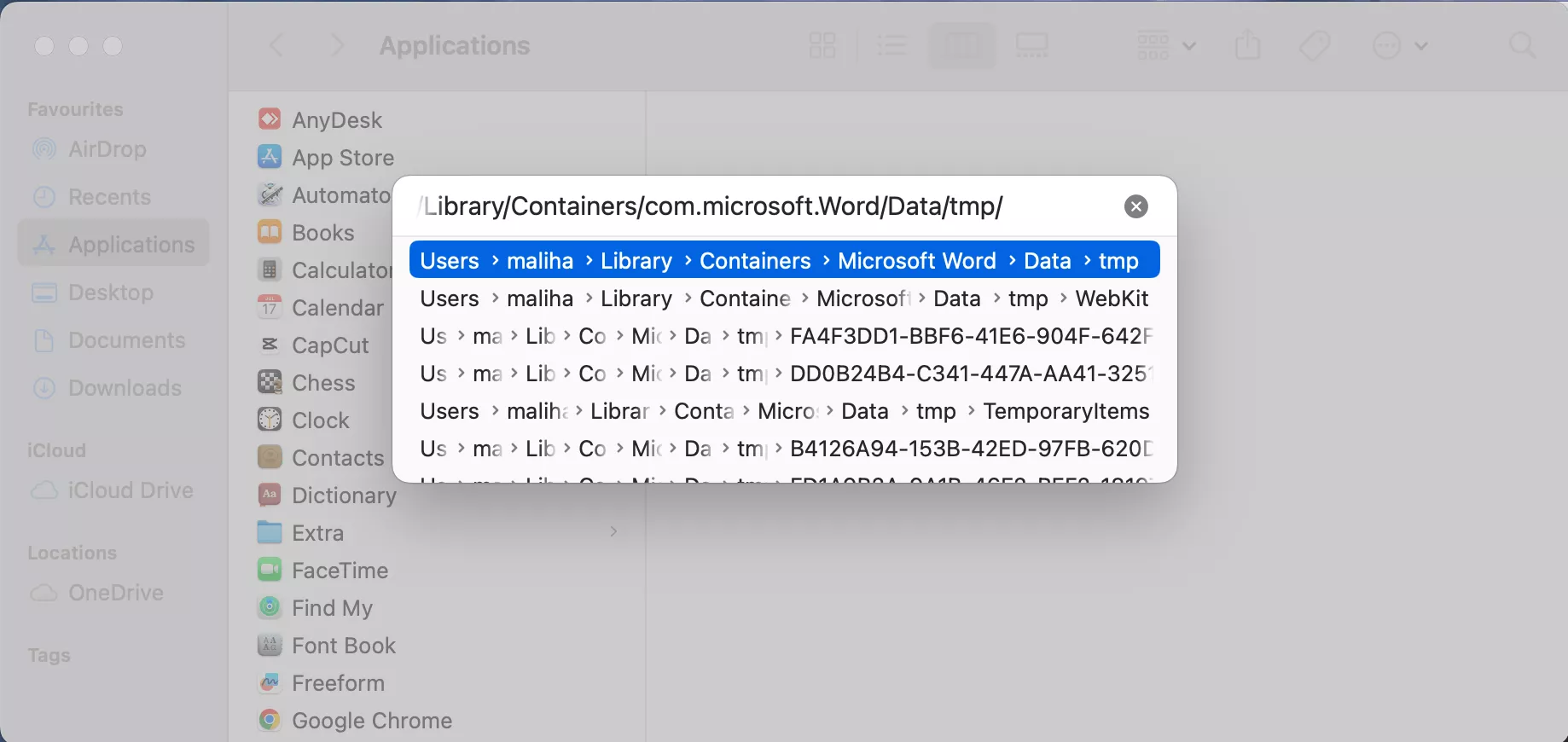 delete cache of Microsoft word mac