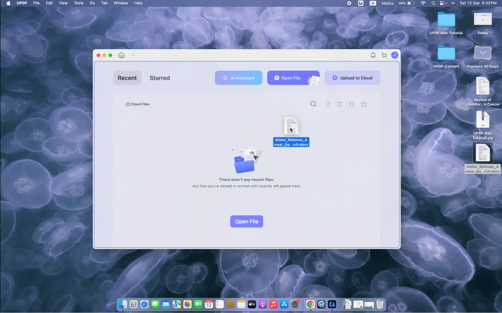 drag and drop word file to updf mac