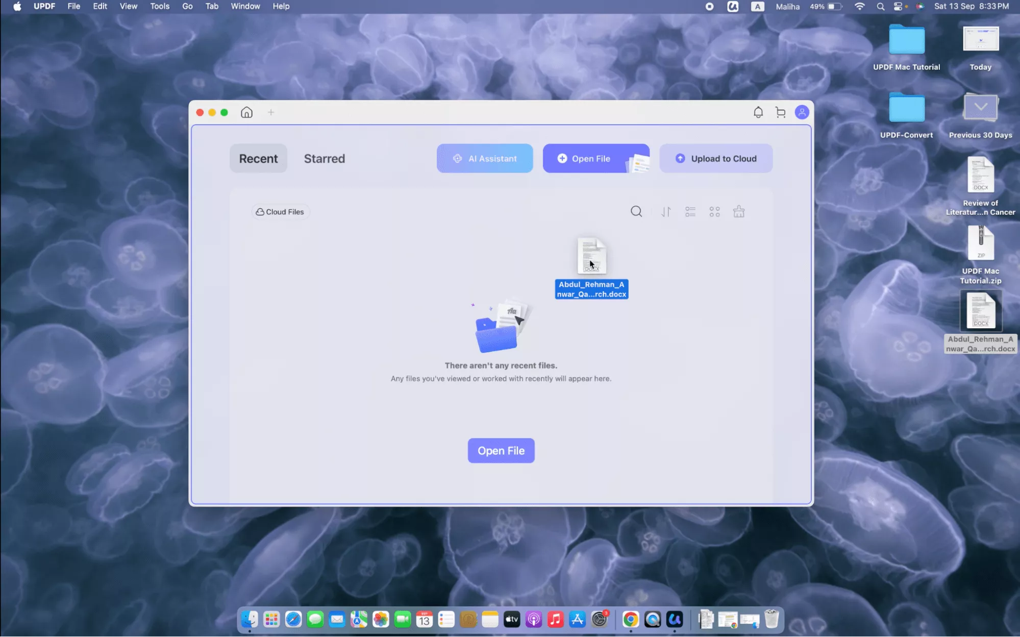 drag and drop word file to updf mac