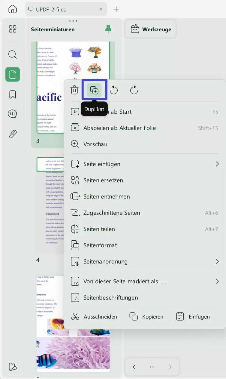 eine Wortseite in 4 Teile teilen, löschen