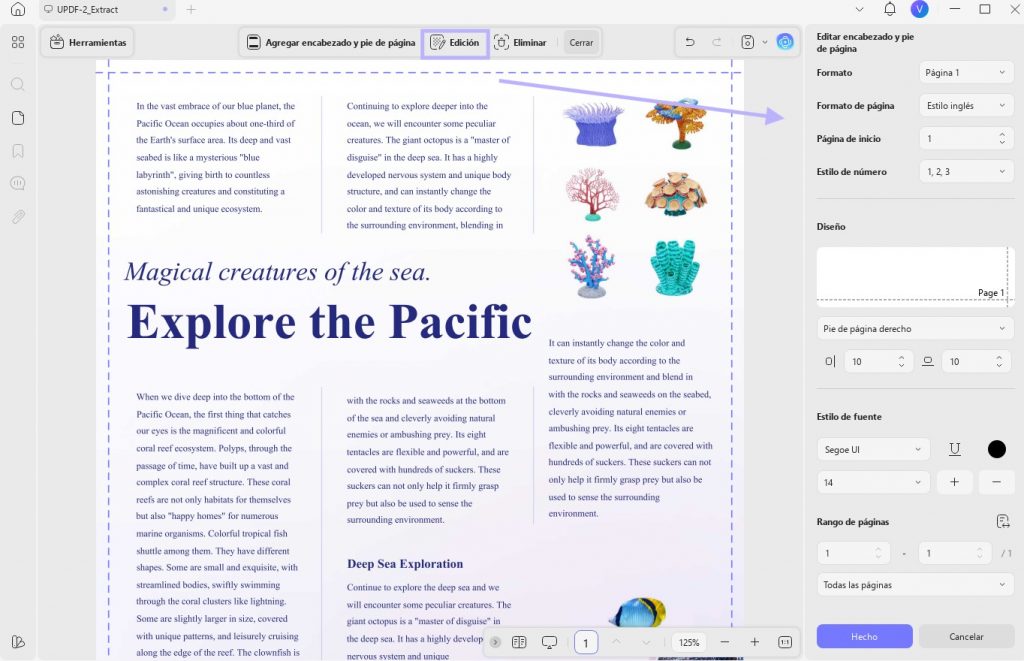 editar números de página en PDF