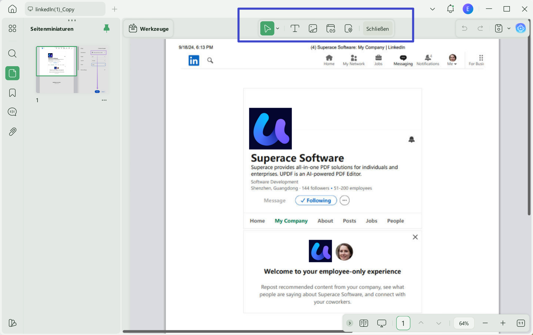 PDF-LinkedIn-Profil für UPDF bearbeiten