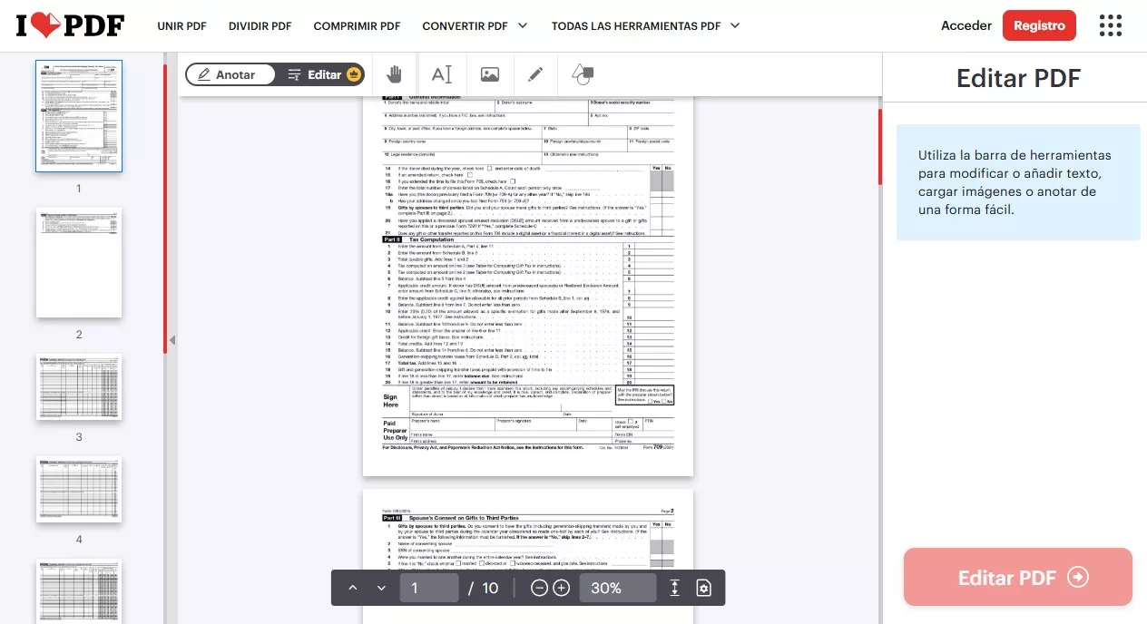 función para editar texto de iLovePDF
