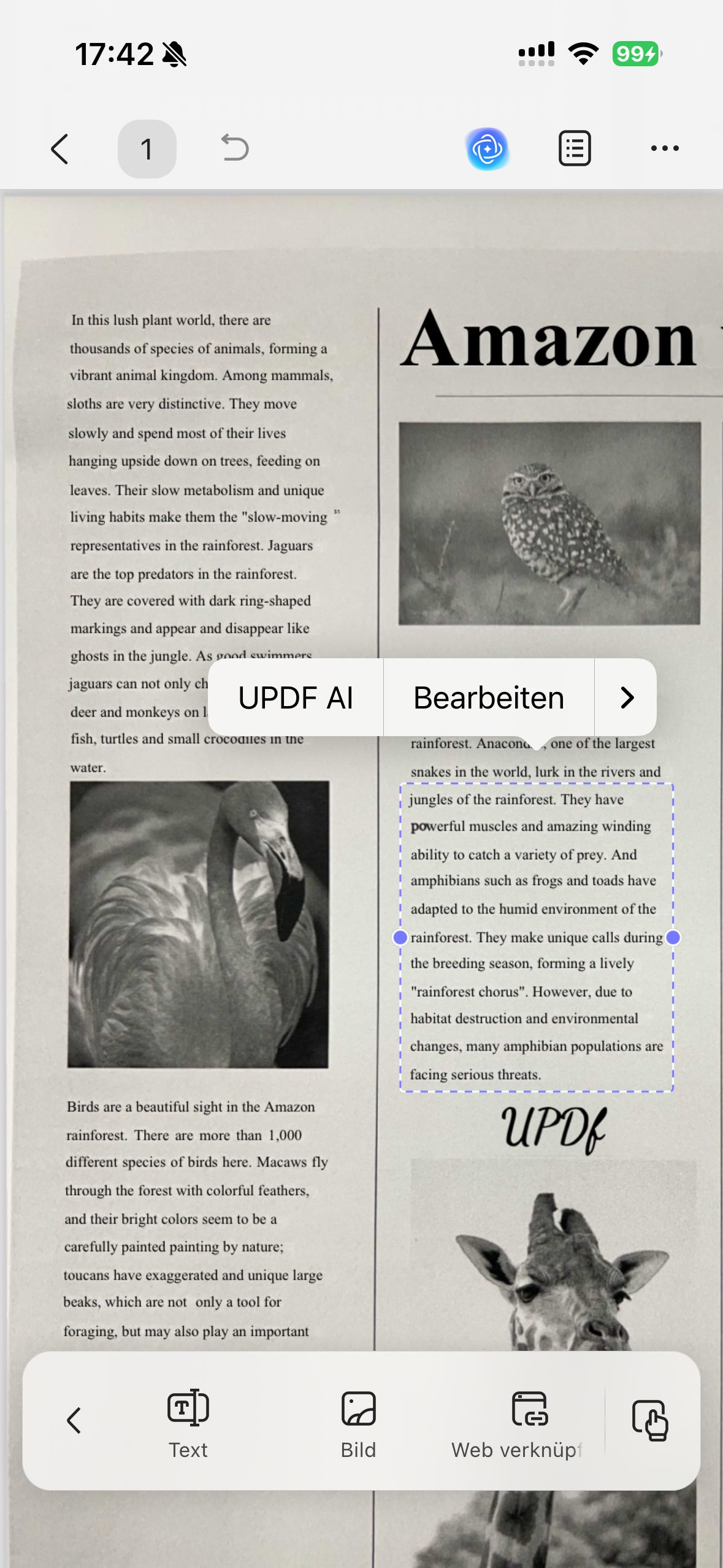 Bearbeiten in updf mobile