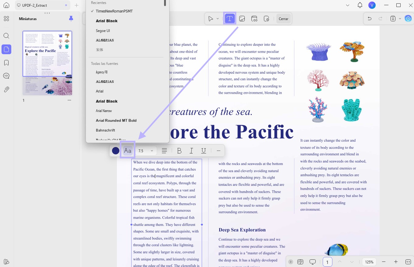 Dar formato al texto del PDF.