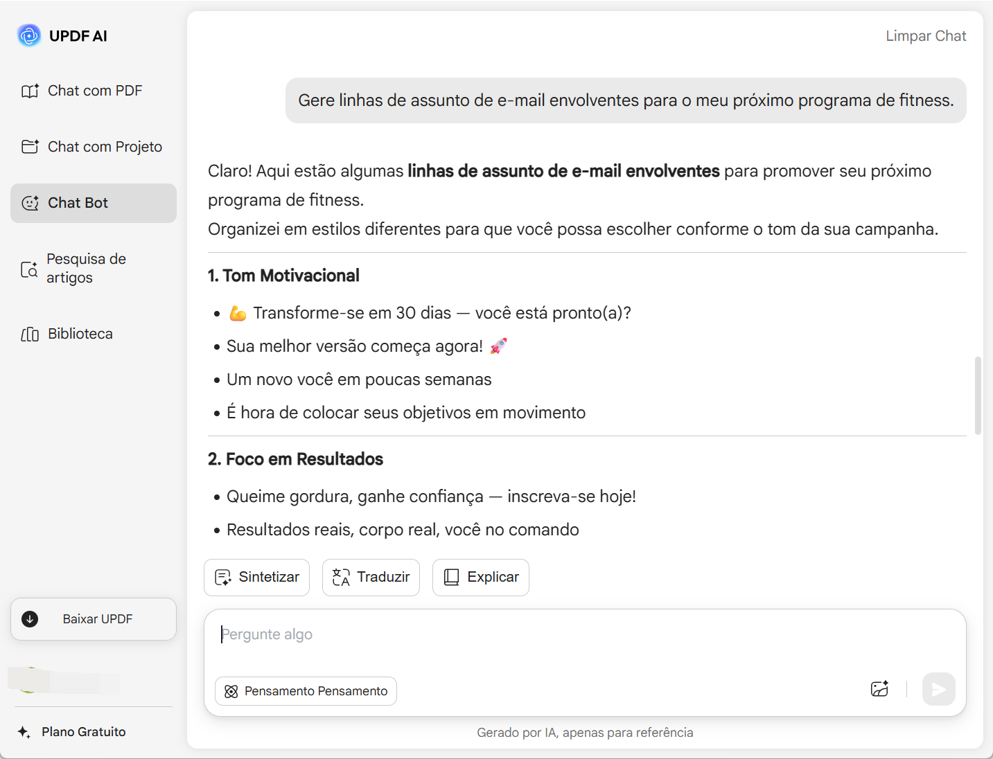 Gerar assuntos de e-mail UPDF AI online