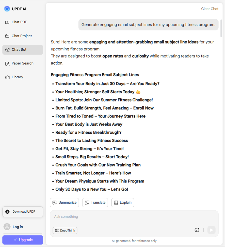 Generate email subject line updf ai online