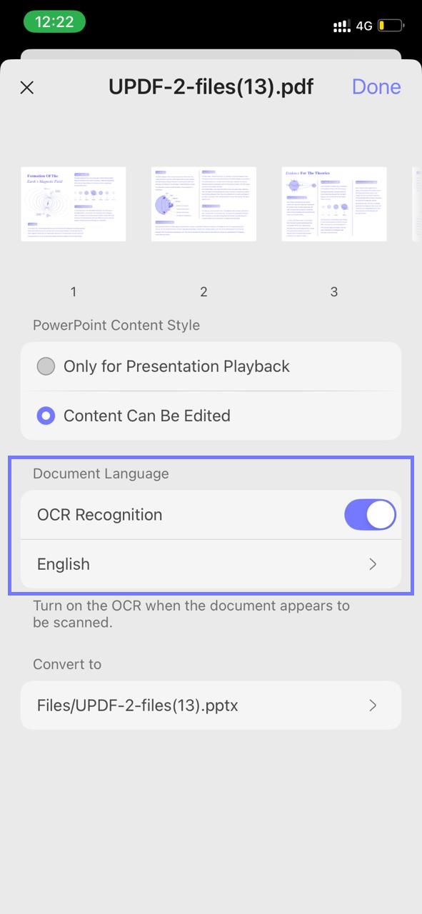  enable ocr updf iphone