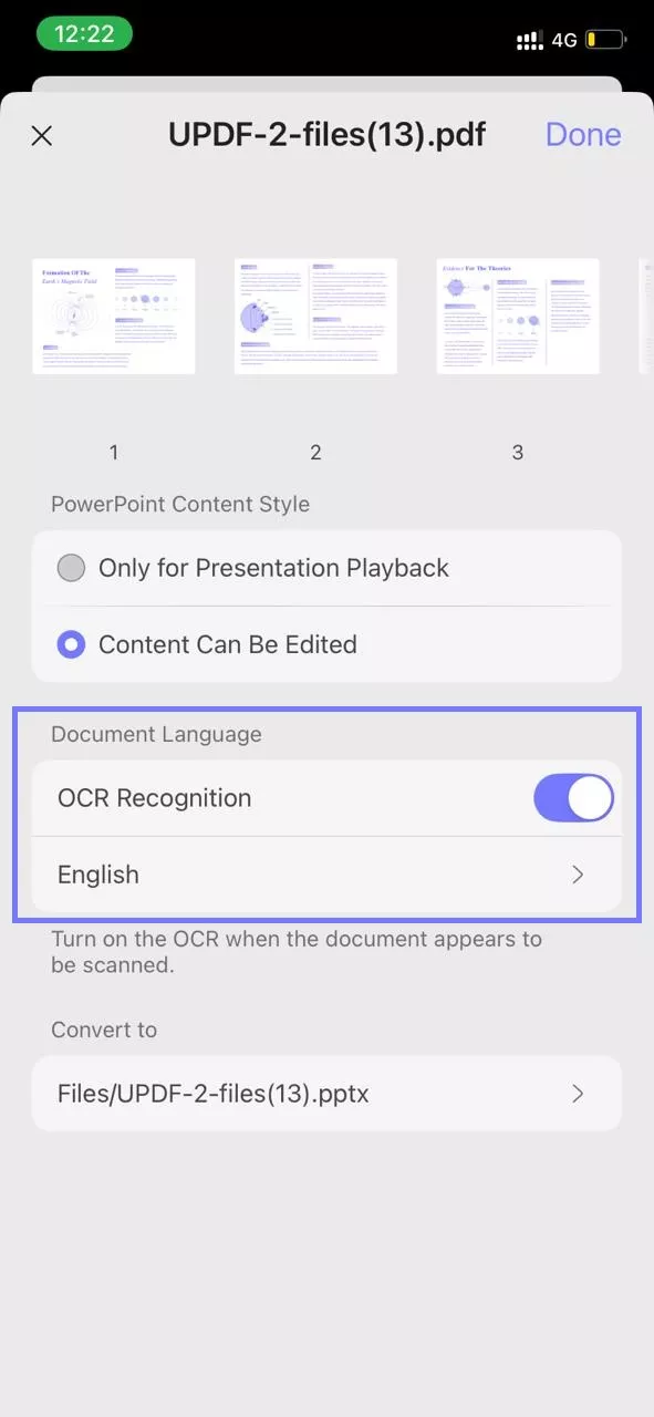  enable ocr updf iphone