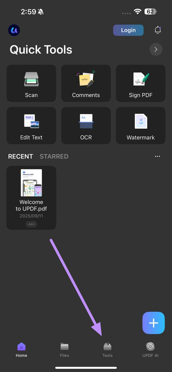 enter the pdf tools screen updf ios