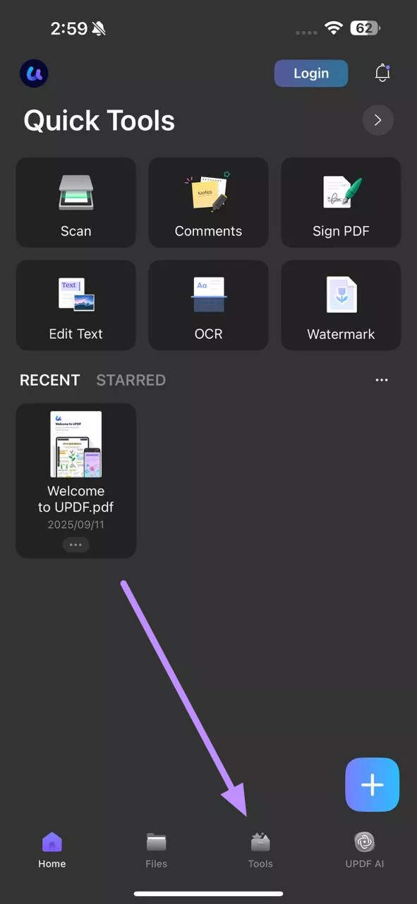 enter the pdf tools screen updf ios