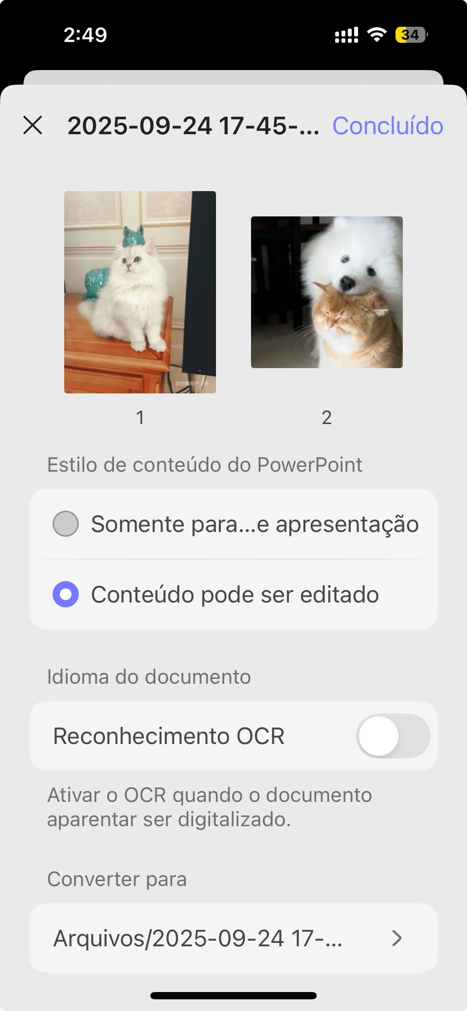 estilo de conteúdo do PowerPoint