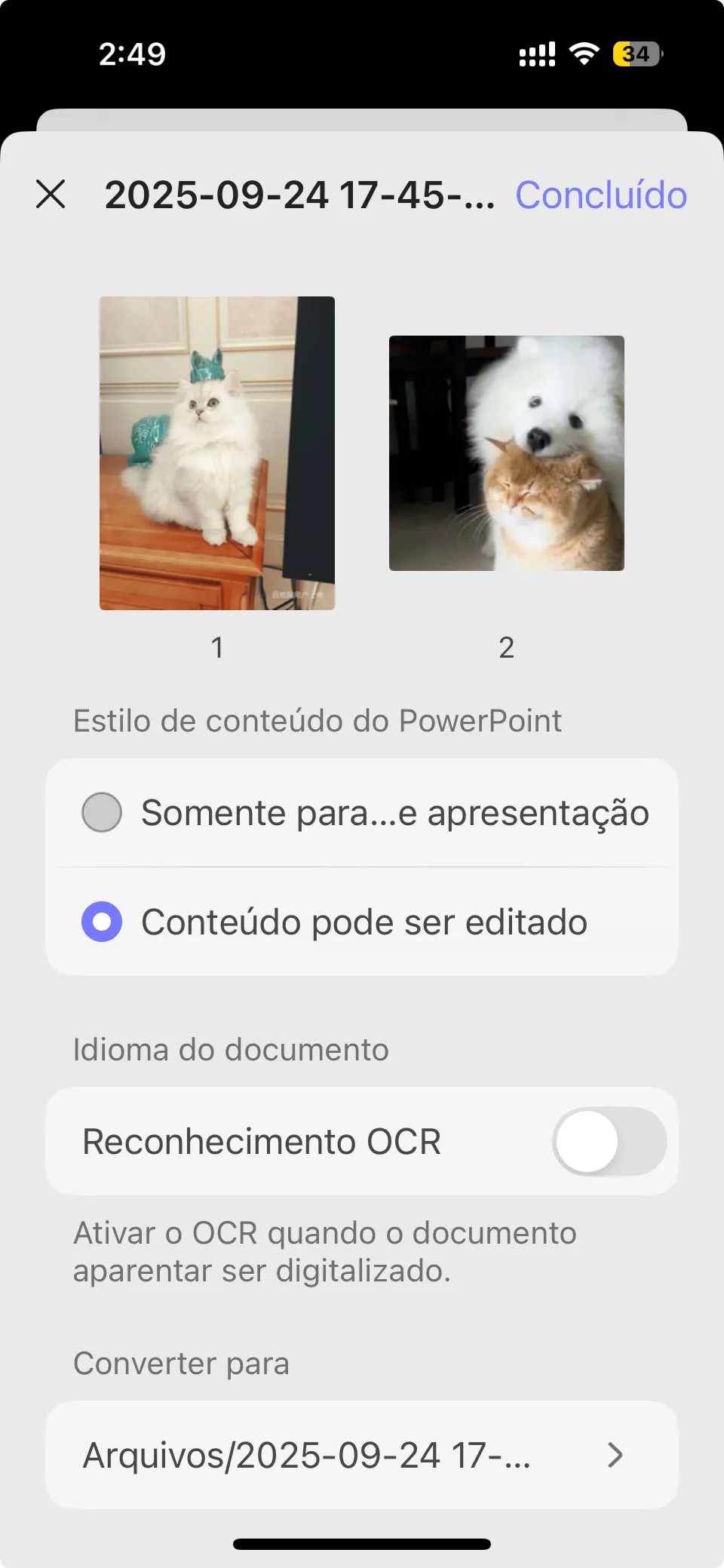estilo de conteúdo do PowerPoint